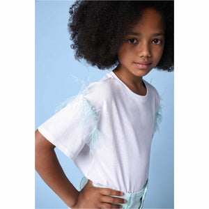 T-shirt con piume | bianca