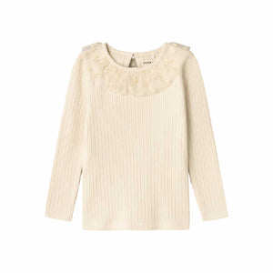 Completo maglia con colletto e gonna in tulle | crema