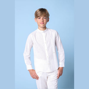Camicia in lino, collo coreana