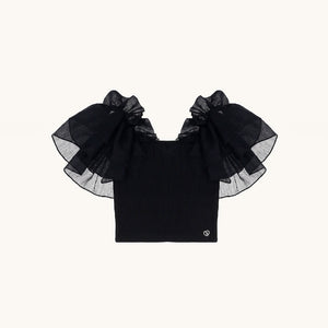 Top nero con volant