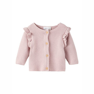 Cardigan con volant sulla spalla